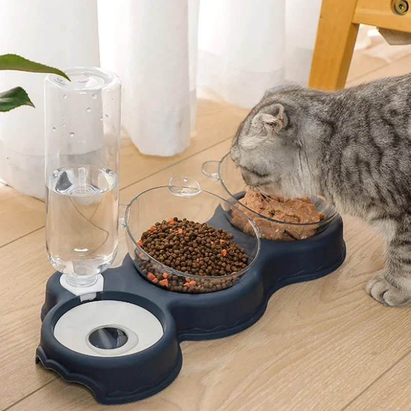 3-in-1 Automatic Pet Feeder: Double Bowl with Water Fountain, Raised Stand Dish for Cats and Dogs