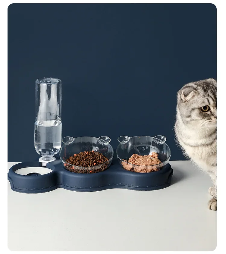 3-in-1 Automatic Pet Feeder: Double Bowl with Water Fountain, Raised Stand Dish for Cats and Dogs