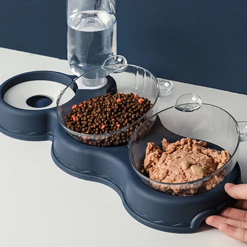 3-in-1 Automatic Pet Feeder: Double Bowl with Water Fountain, Raised Stand Dish for Cats and Dogs