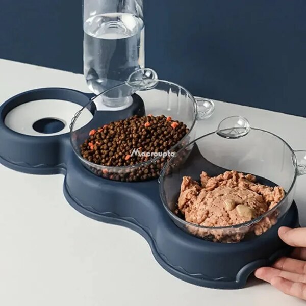69471-lvhznz.jpg 3-in-1 Automatic Pet Feeder: Double Bowl with Water Fountain, Raised Stand Dish for Cats and Dogs
