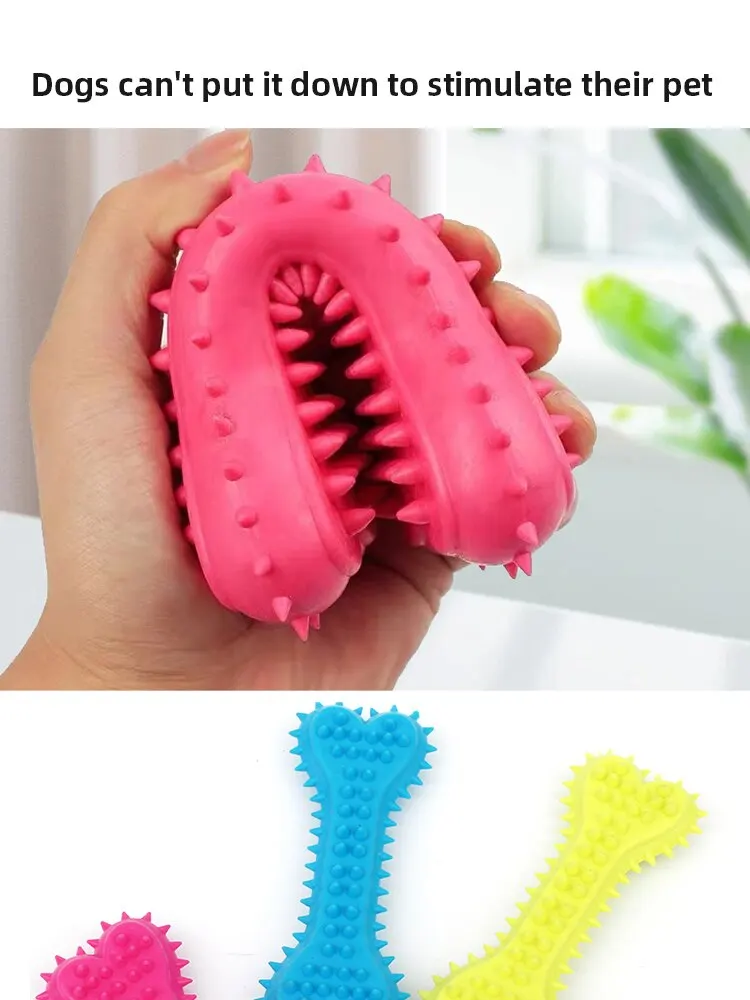 Pet Chew Toy: Soft Rubber Bone Shape, Bite-Resistance, Teeth Grinding, Training Toy for Small Dogs