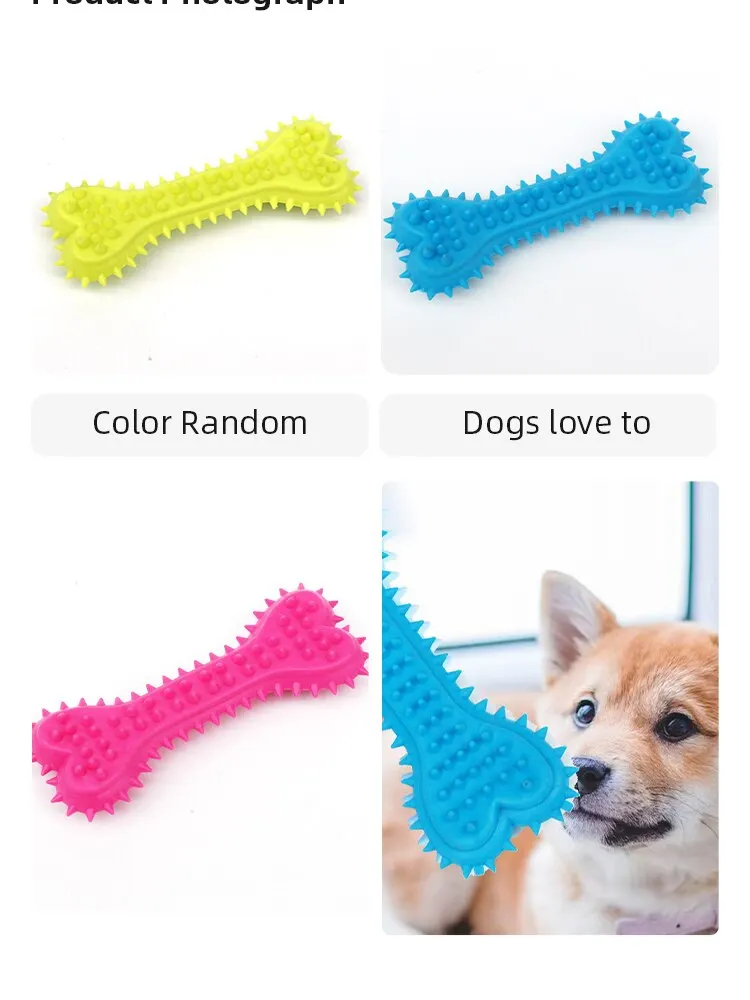 Pet Chew Toy: Soft Rubber Bone Shape, Bite-Resistance, Teeth Grinding, Training Toy for Small Dogs