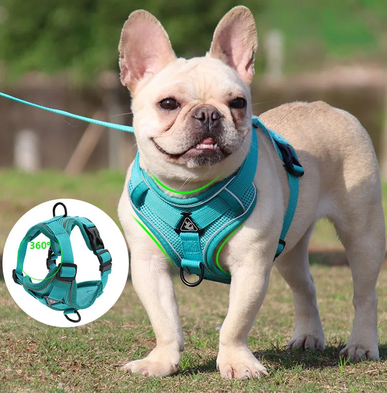 Reflective No-Pull Dog Harness Set: Adjustable Vest Strap with 1.5m Traction Leash, Breathable for Dogs, Puppies, and Cats