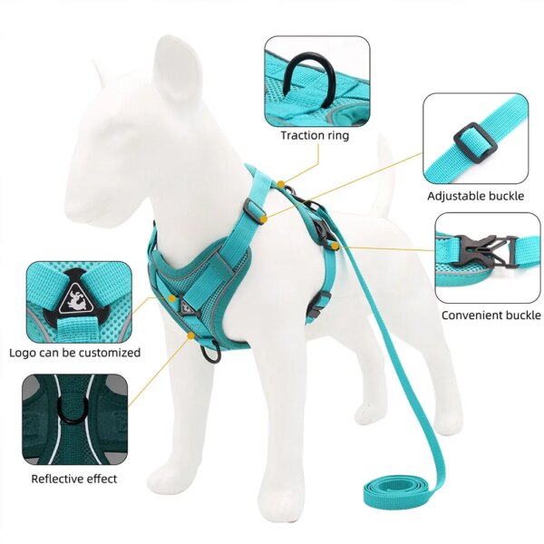 69515-4hdhpv.jpg Reflective No-Pull Dog Harness Set: Adjustable Vest Strap with 1.5m Traction Leash, Breathable for Dogs, Puppies, and Cats
