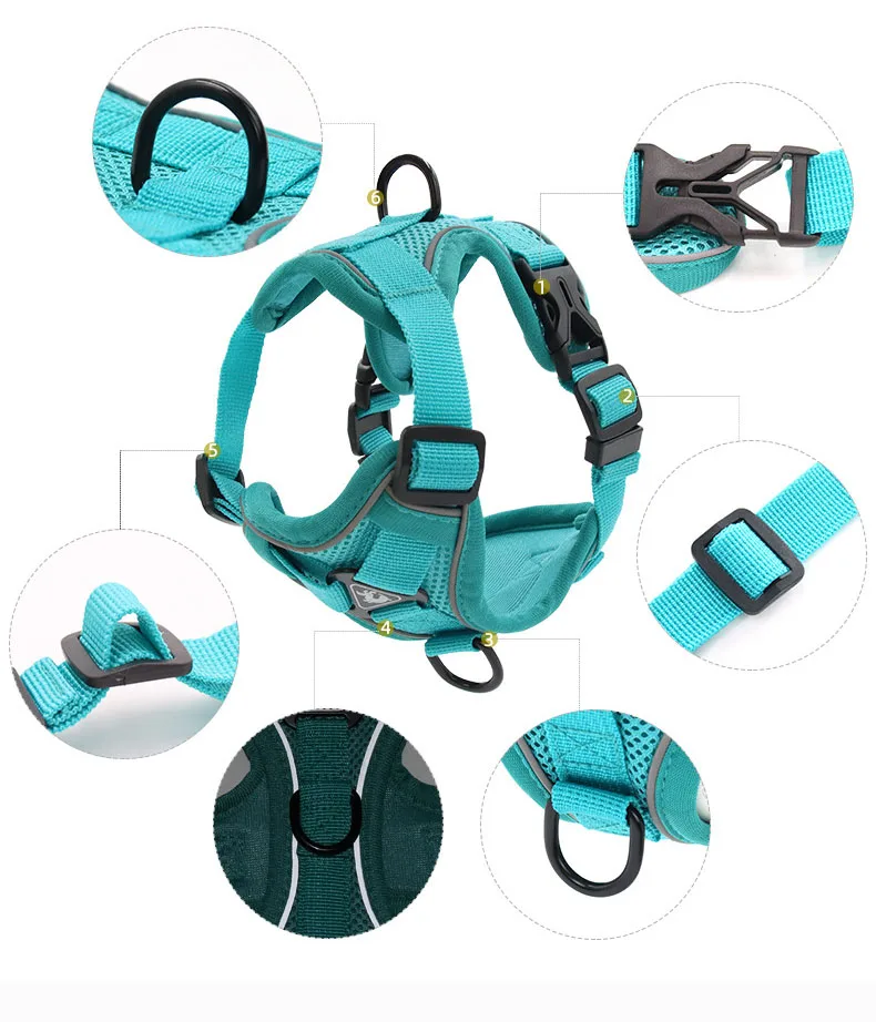 Reflective No-Pull Dog Harness Set: Adjustable Vest Strap with 1.5m Traction Leash, Breathable for Dogs, Puppies, and Cats