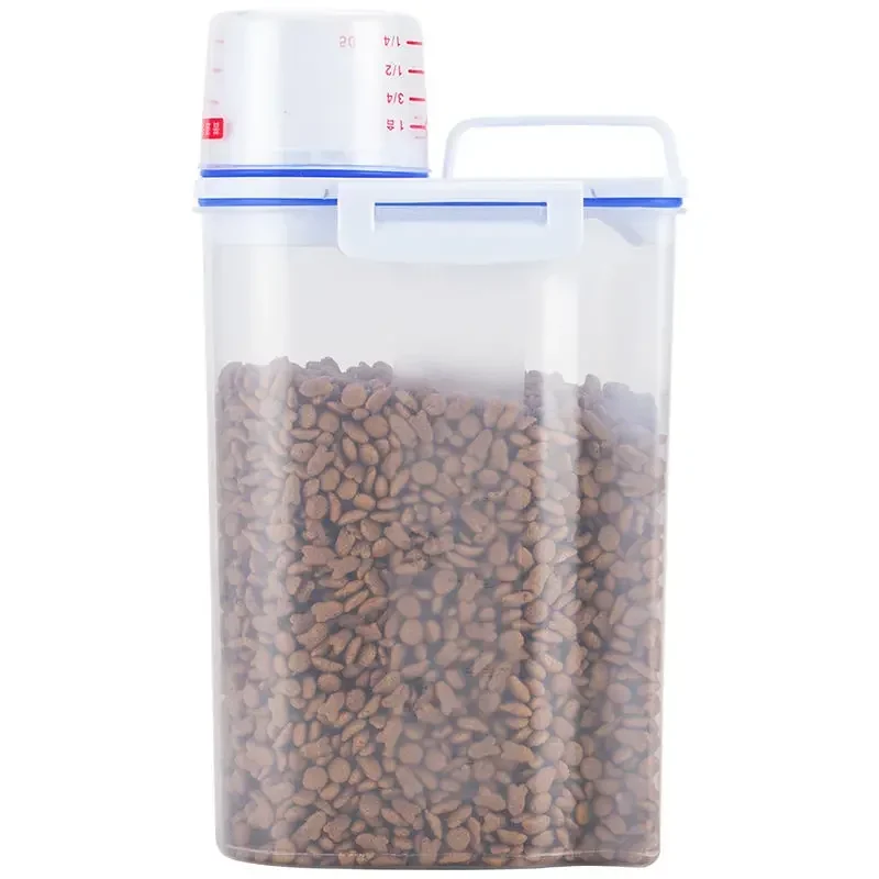 1.5kg/2kg Plastic Pet Food Storage Tank: Moisture-proof Sealed Jar with Measuring Cup