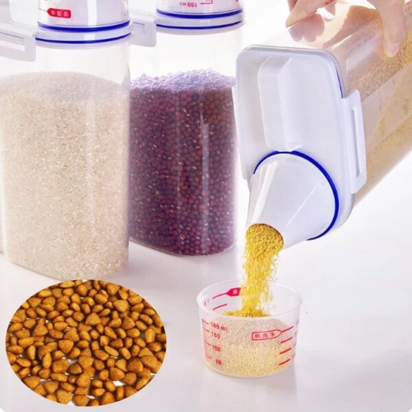 1.5kg/2kg Plastic Pet Food Storage Tank: Moisture-proof Sealed Jar with Measuring Cup