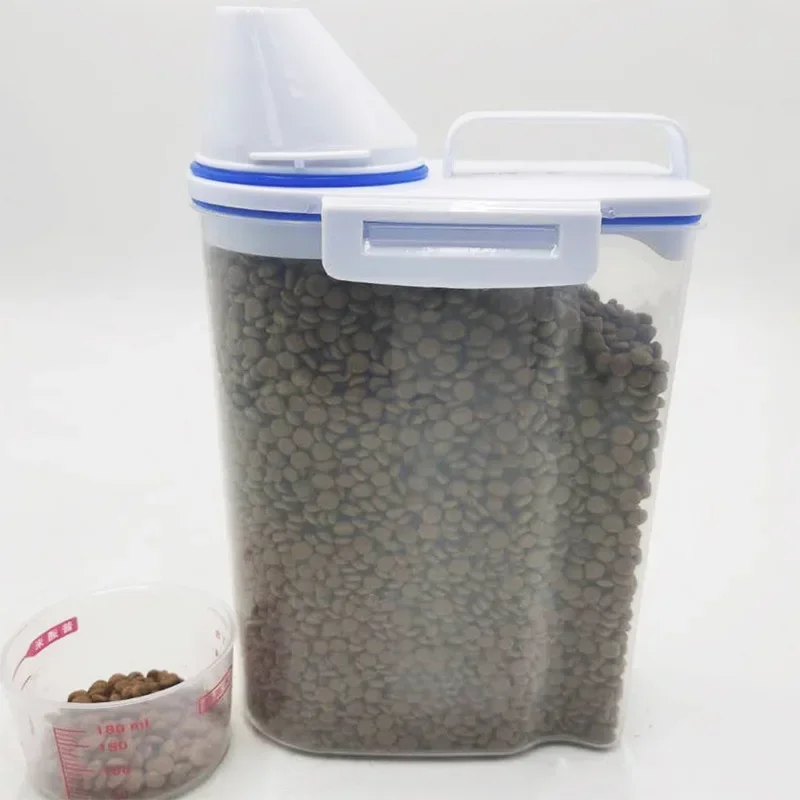 1.5kg/2kg Plastic Pet Food Storage Tank: Moisture-proof Sealed Jar with Measuring Cup