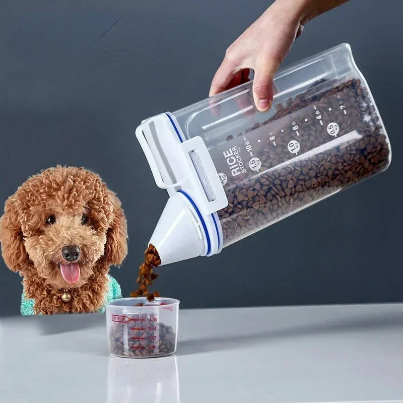 1.5kg/2kg Plastic Pet Food Storage Tank: Moisture-proof Sealed Jar with Measuring Cup