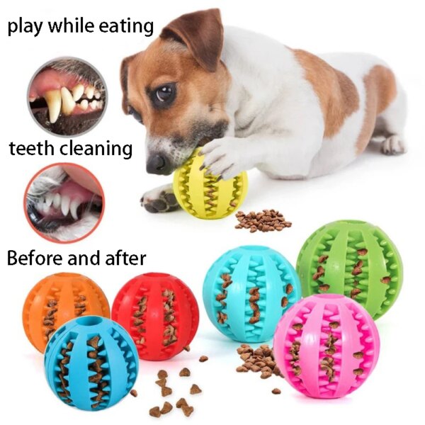 69881-4c5mqt.jpg Natural Rubber Dog Chew Toy: Tooth Cleaning Treat Ball, Extra-Tough Interactive Elasticity Ball (5cm), Pet Product