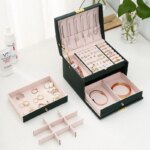 Multi-Functional Three-Layer Leather Jewelry Box: Drawer Style, Earrings Lock Jewelry Box