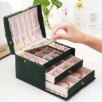 Multi-Functional Three-Layer Leather Jewelry Box: Drawer Style, Earrings Lock Jewelry Box