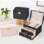 Multi-Functional Three-Layer Leather Jewelry Box: Drawer Style, Earrings Lock Jewelry Box