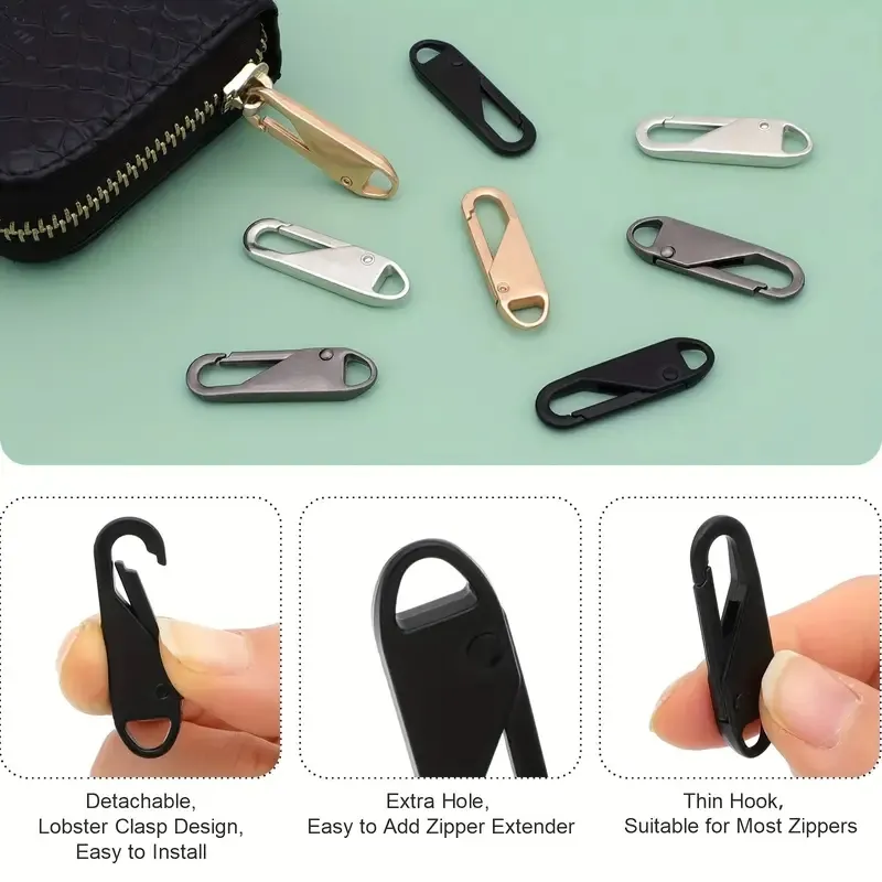 10 Pcs Zipper Slider Puller: Instant Zipper Repair Bag Replacement Buckles for Travel Bags, Suitcases, DIY Sewing Craft