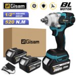 Gisam 520N.M Brushless Electric Impact Wrench: Cordless 1/2 inch Electric Wrench for Makita 18V Battery Power Tools
