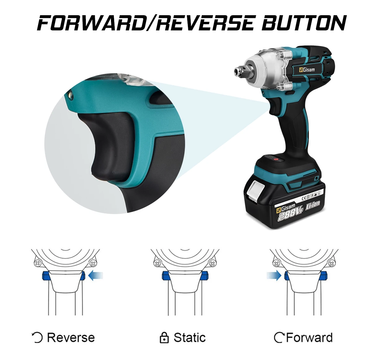 Gisam 520N.M Brushless Electric Impact Wrench: Cordless 1/2 inch Electric Wrench for Makita 18V Battery Power Tools