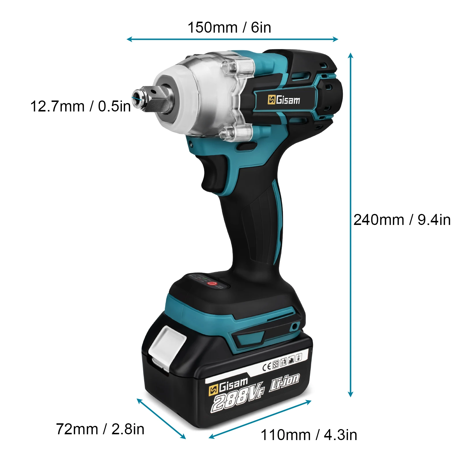 Gisam 520N.M Brushless Electric Impact Wrench: Cordless 1/2 inch Electric Wrench for Makita 18V Battery Power Tools