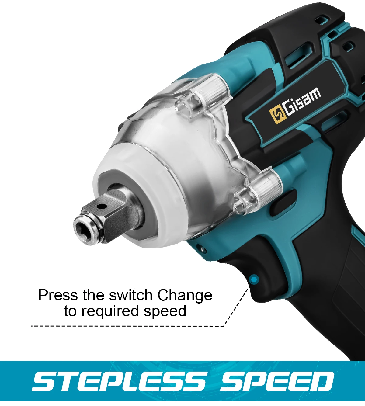 Gisam 520N.M Brushless Electric Impact Wrench: Cordless 1/2 inch Electric Wrench for Makita 18V Battery Power Tools