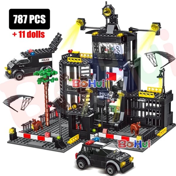 SWAT Police Station Military City Model Set: Includes Prison Car, Policeman Boat, Figures, Building Blocks. Great for Kids