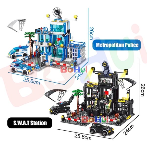 SWAT Police Station Military City Model Set: Includes Prison Car, Policeman Boat, Figures, Building Blocks. Great for Kids