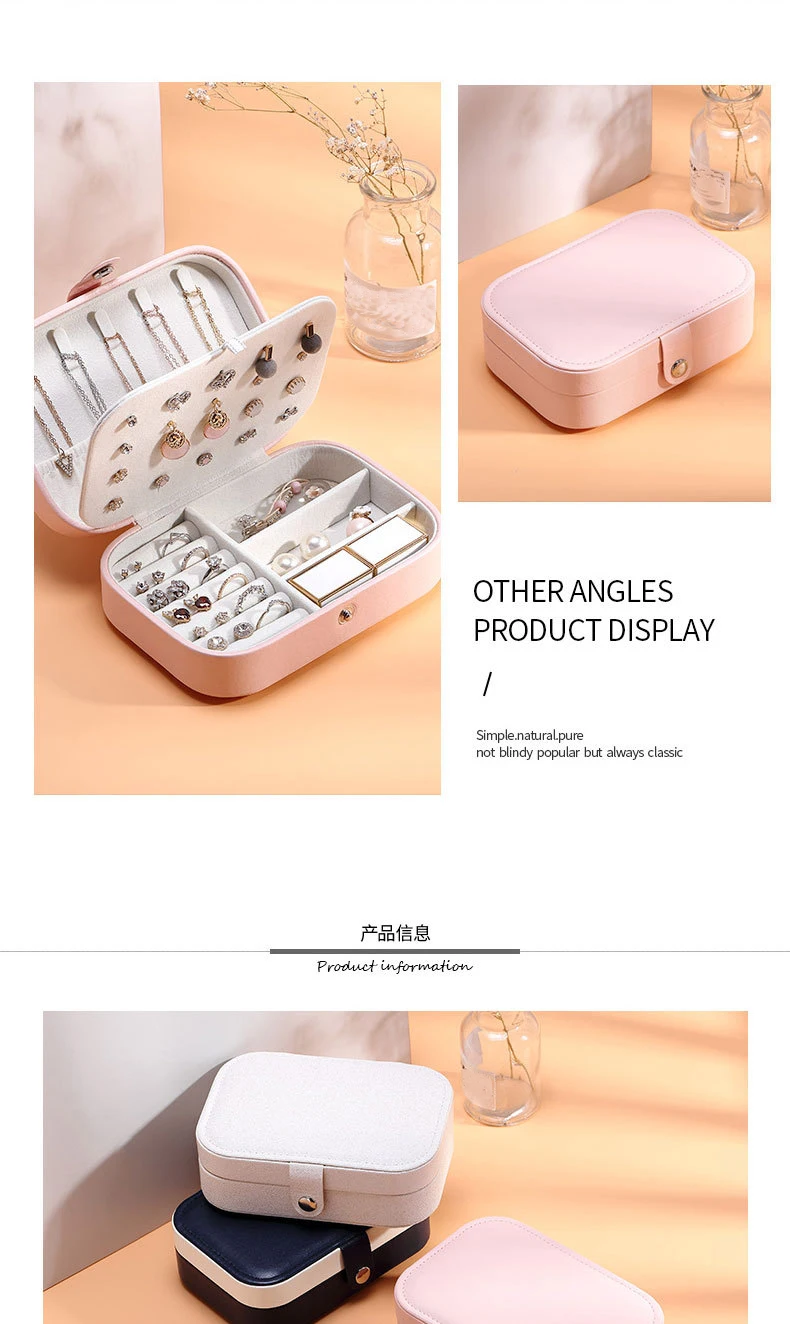 Portable Jewelry Box: Button Leather Storage Zipper Travel Jewelry Organizer Display Case