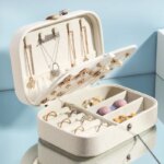 Portable Jewelry Box: Button Leather Storage Zipper Travel Jewelry Organizer Display Case