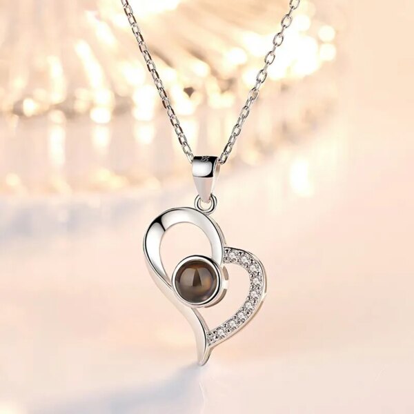 Projection Necklace Set: 100 Languages Heart Pendant
