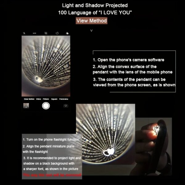 Projection Necklace Set: 100 Languages Heart Pendant