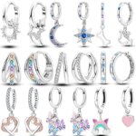 Women Original Charm Moon and Stars Sterling Silver Earrings