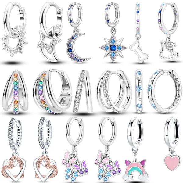 Women Original Charm Moon and Stars Sterling Silver Earrings