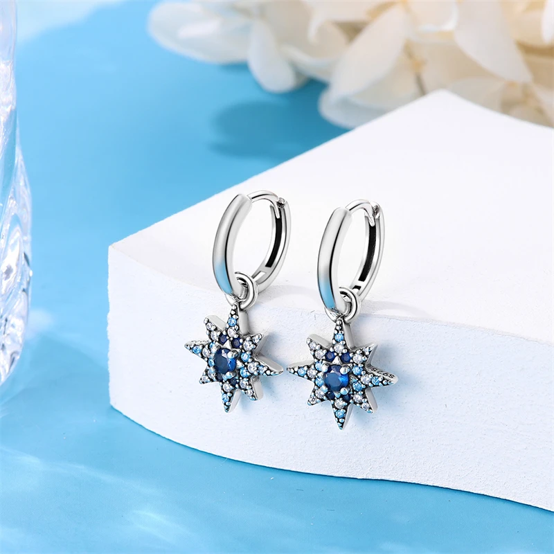 Women Original Charm Moon and Stars Sterling Silver Earrings