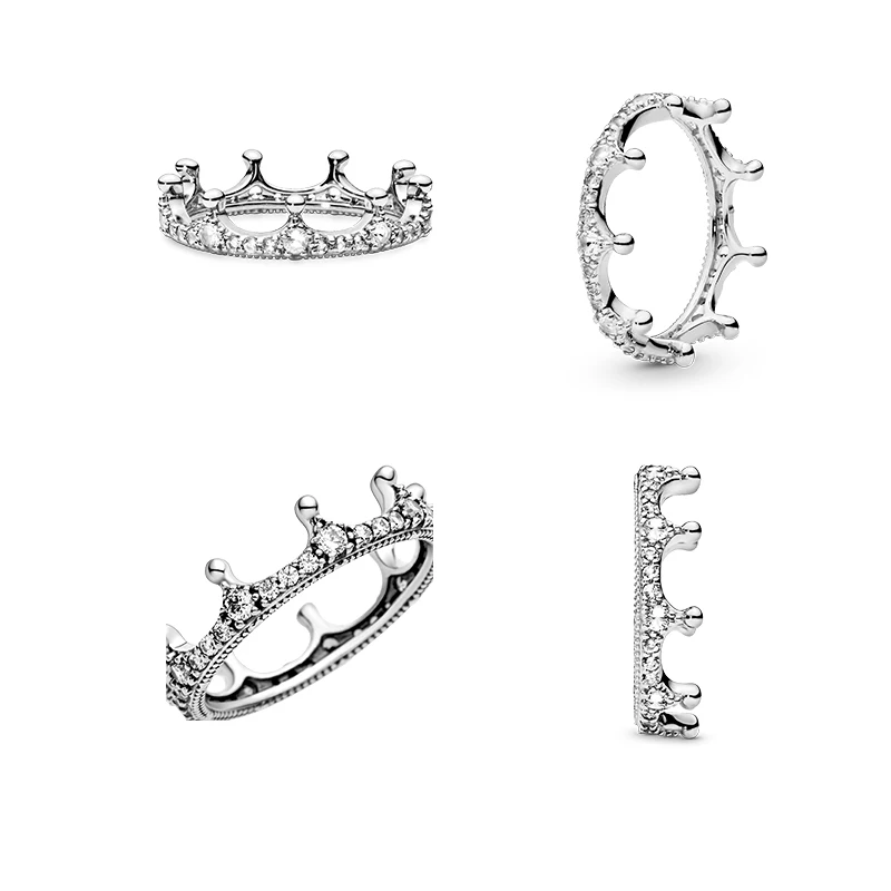 Authentic Princess Tiara Crown Ring: Sparkling Love Heart, 925 Silver