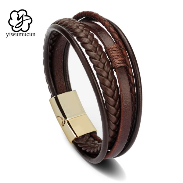 70764-cbehl3.jpg Stainless Steel Leather Bracelets: 21CM Multilayer