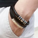 Stainless Steel Leather Bracelets: 21CM Multilayer