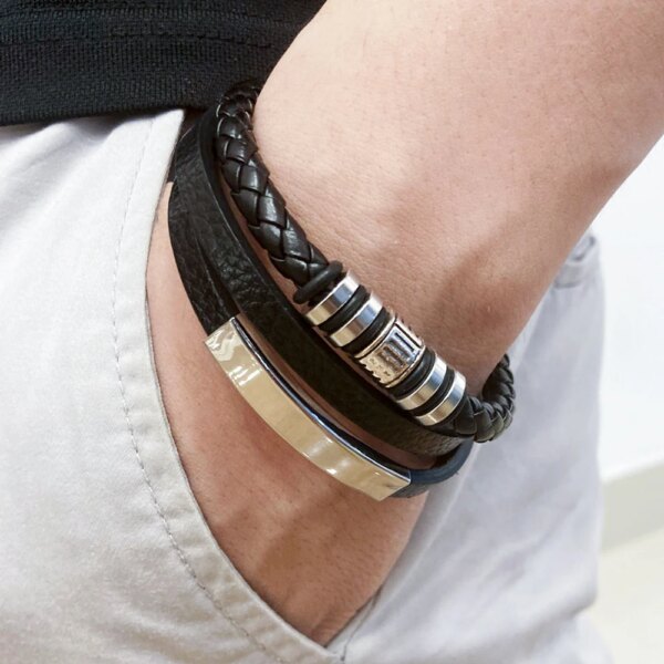 70764-oy47ma.jpg Stainless Steel Leather Bracelets: 21CM Multilayer