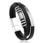 Stainless Steel Leather Bracelets: 21CM Multilayer