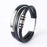 Stainless Steel Leather Bracelets: 21CM Multilayer