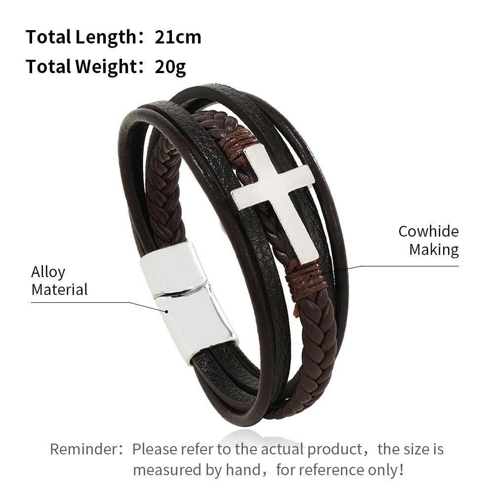 Stainless Steel Leather Bracelets: 21CM Multilayer