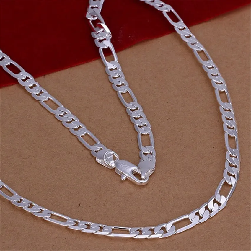 Solid Silver Color Necklace: 6mm Flat Chain