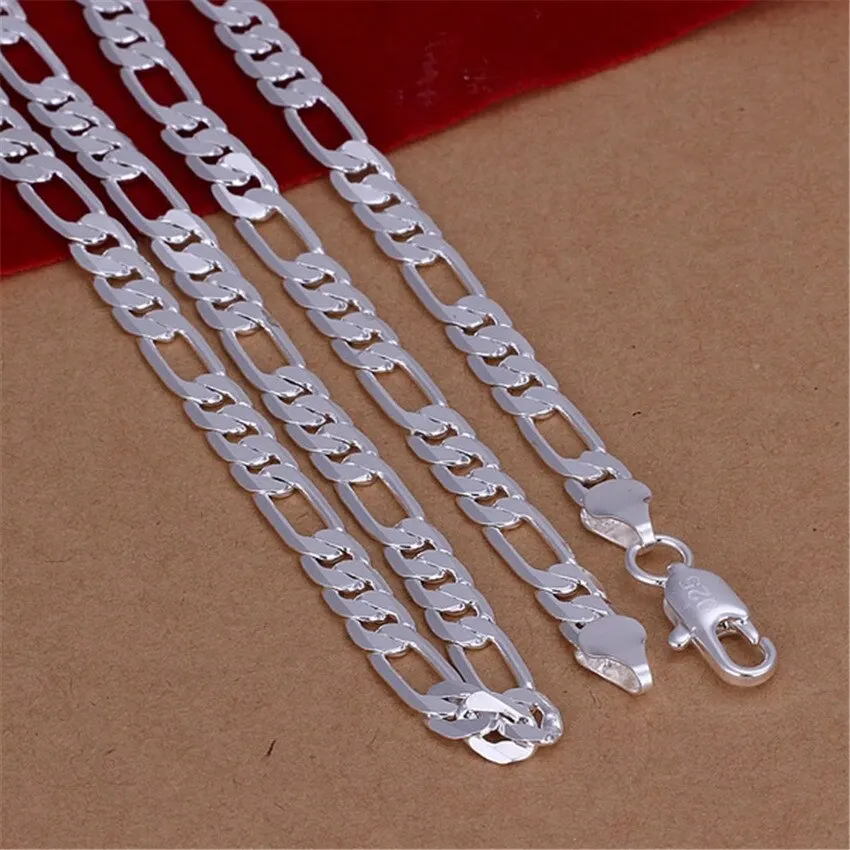 Solid Silver Color Necklace: 6mm Flat Chain