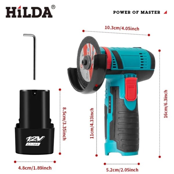 70857-jiecbr.jpg HILDA 12v Mini Angle Grinder: Rechargeable Power Tool