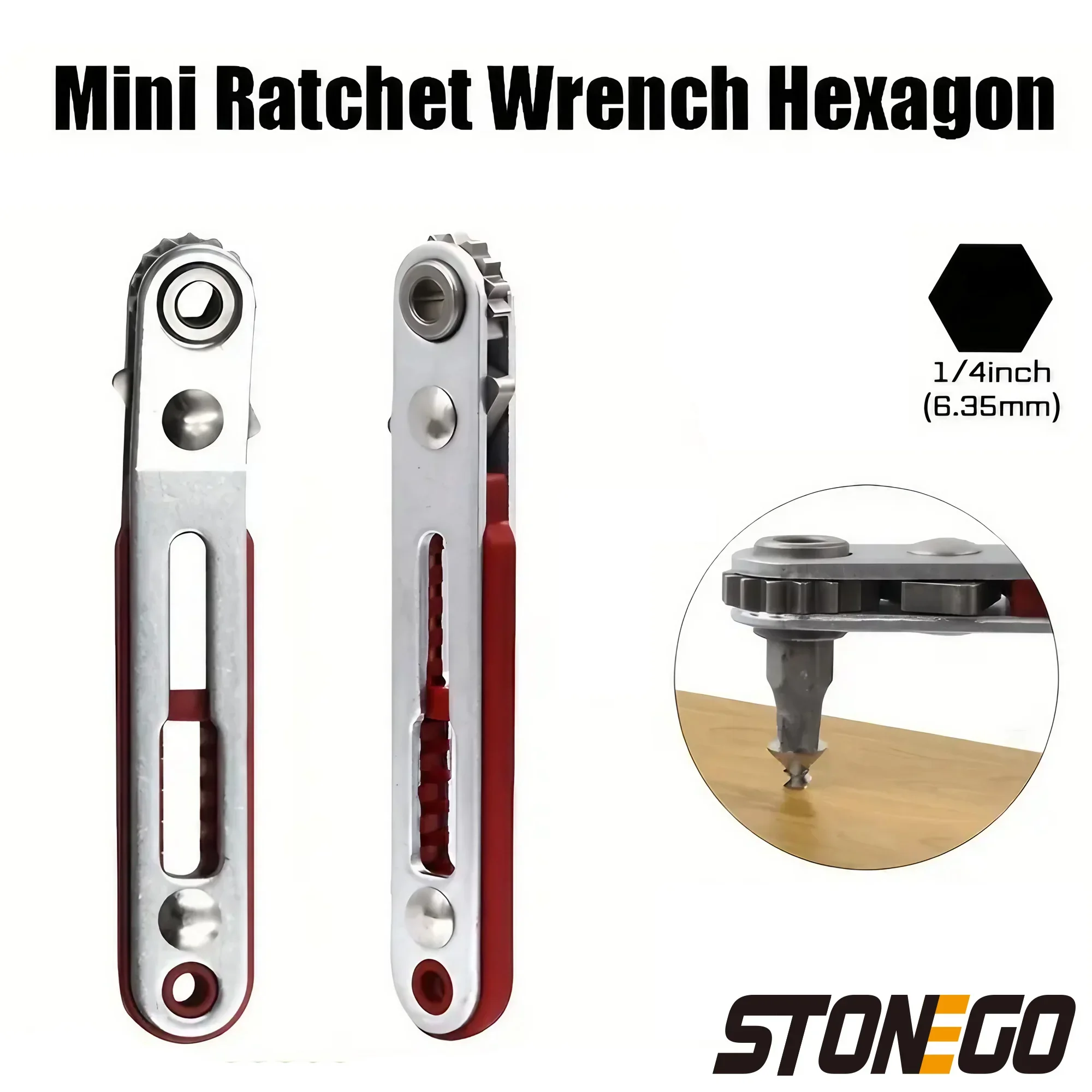 STONEGO Mini Double Headed Ratchet Wrench: 1/4 Inch Drive