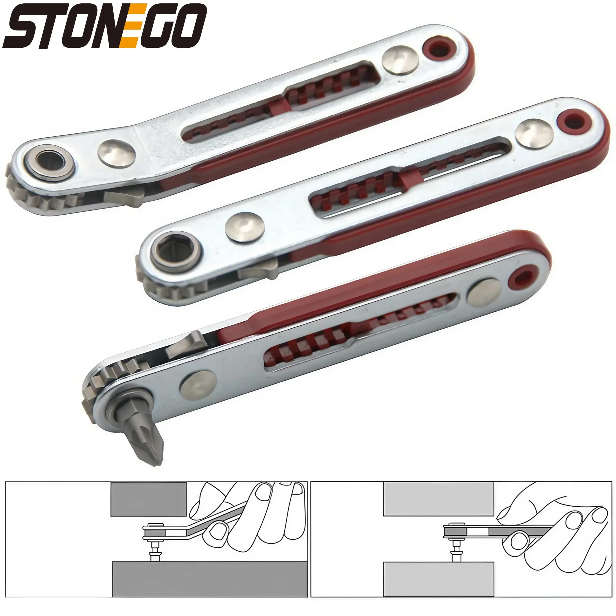 STONEGO Mini Double Headed Ratchet Wrench: 1/4 Inch Drive