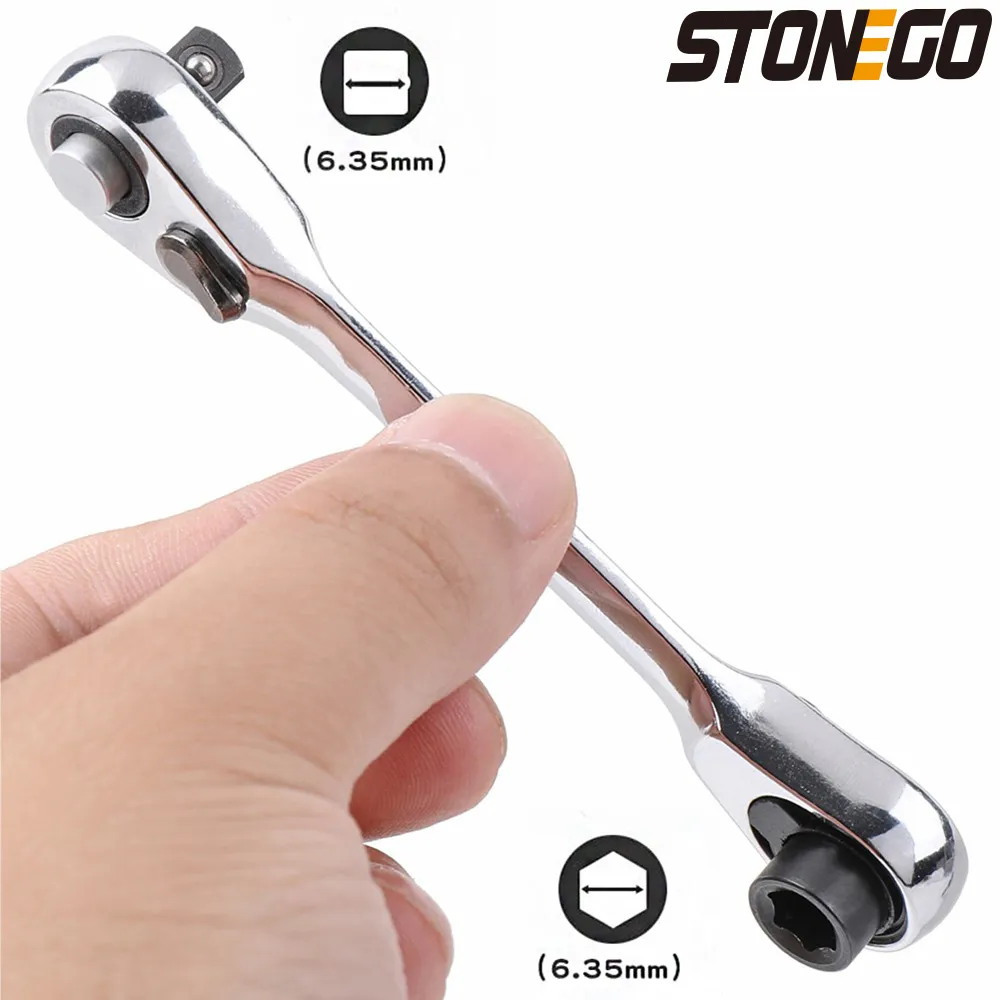 STONEGO Mini Double Headed Ratchet Wrench: 1/4 Inch Drive