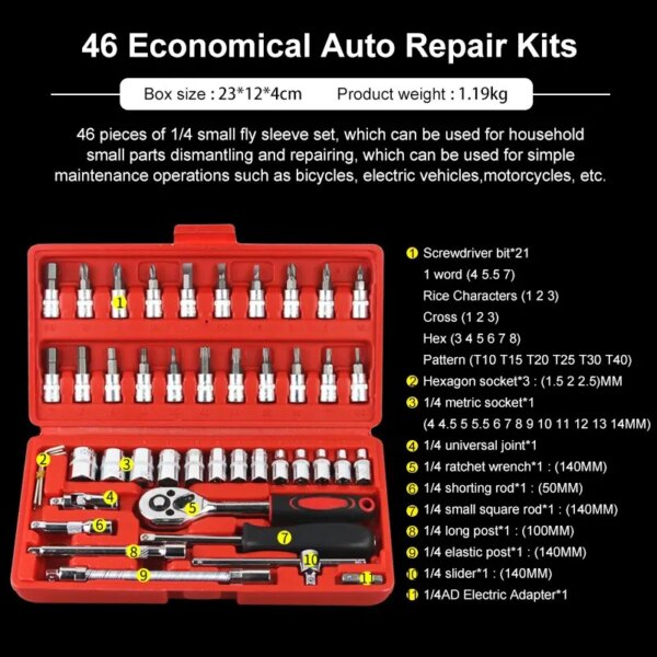 71414-gucapc.jpg 46pcs Car Repair Tool Kit: Socket Set & Ratchet Wrench