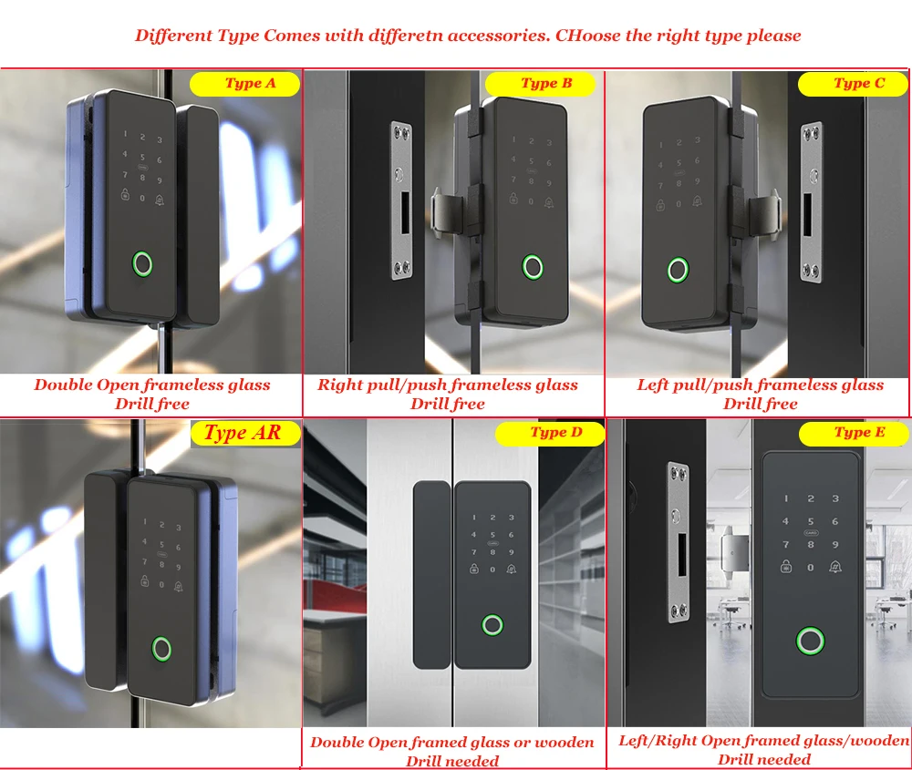 Smart Lock: Glass & Wooden Door, TTLOCK APP Enabled