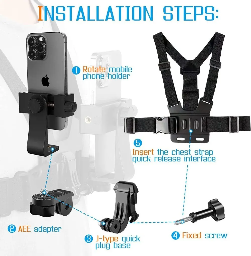 Adjustable Phone Clip Holder: Chest Strap Accessory