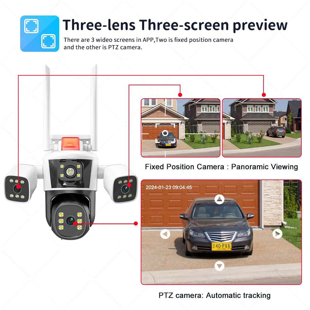 Smart 6K Human Tracking Triple Lens PTZ Security IP Camera CCTV (12MP, WiFi, Outdoor)