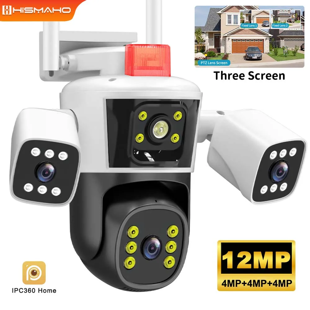 Smart 6K Human Tracking Triple Lens PTZ Security IP Camera CCTV (12MP, WiFi, Outdoor)