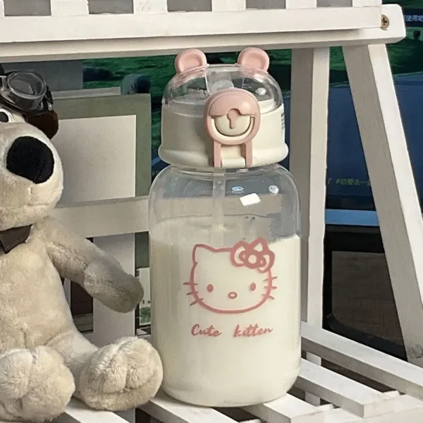 480Ml-Sanrio-Hello-Kitty-Water-Bottle-Transparent-Straw-Water-Bottle-Diy-Anime-Kuromi-Cinnamoroll-Plastic-Cups.jpg_ (2) Hello Kitty Water Bottle Transparent (480ml) - Straw, Anime Characters